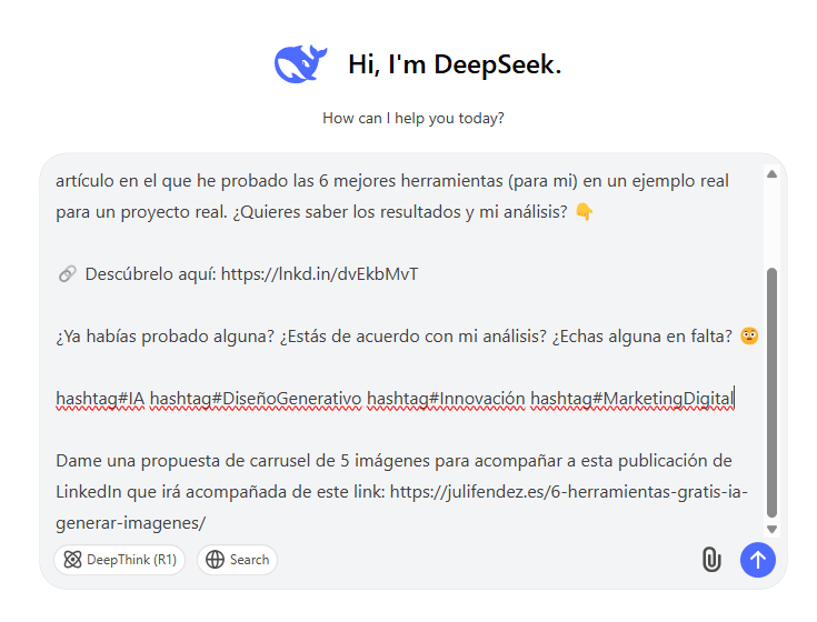 Chat de DeepSeek para mejorar con IA tus redes sociales