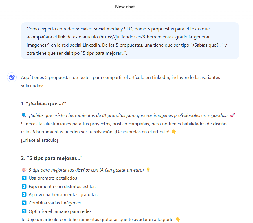 Chat de DeepSeek para mejorar con IA tus redes sociales