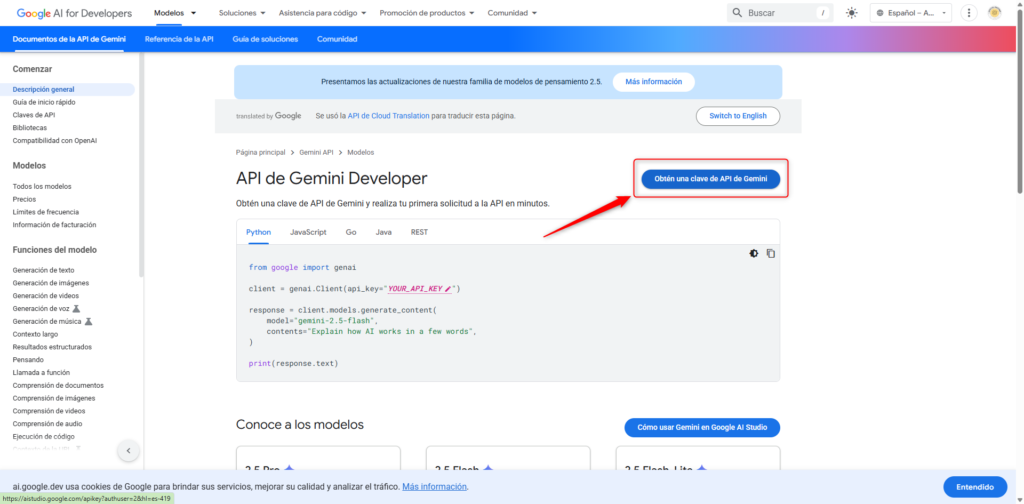 Creando una cuenta de Google AI