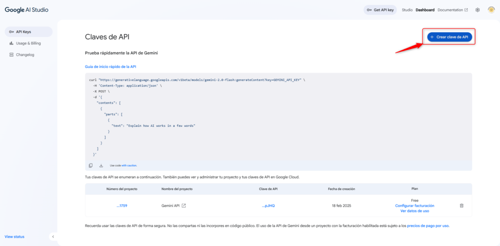 Creando una cuenta de Google AI